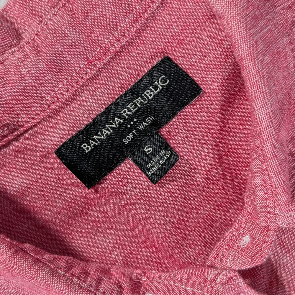 ❤️ Banana Republic Soft Wash 100% Cotton Red Long Sleeve Collar Shirt Size Small